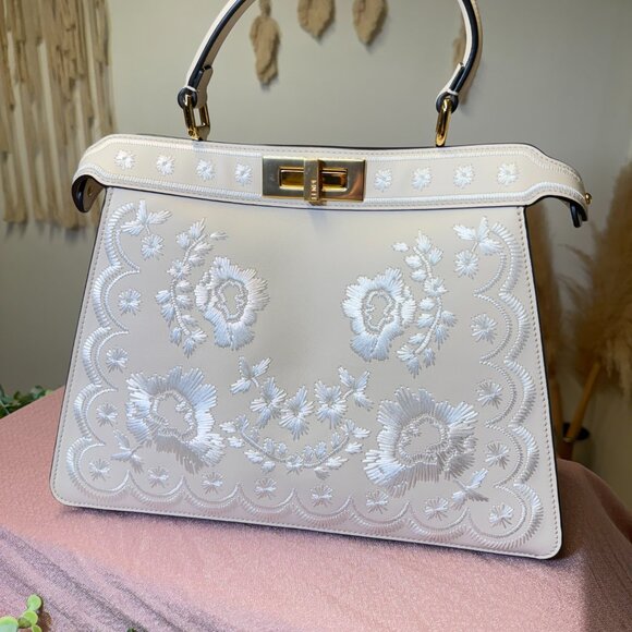 Fendi Peekaboo IseeU Medium Floral Embroidery Top Handle Bag - Picture 3 of 12